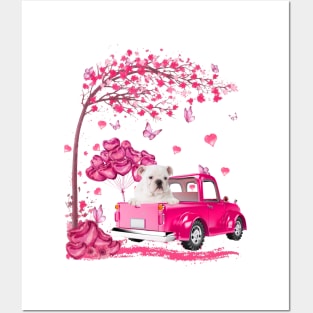 Valentine's Day Love Pickup Truck White English Bulldog Posters and Art